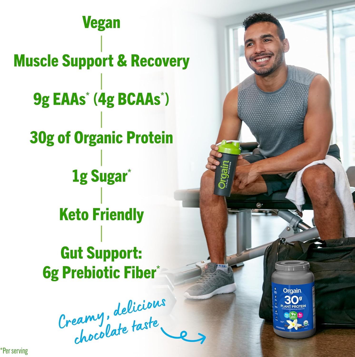 Orgain Organic 30g Vegan Protein Powder, Vanilla, 9g EAAs + BCAAs, Plant Protein, 4g Prebiotic + Fiber, 1g Sugar, Pre-Workout, Muscle Support Recovery - 2.01lb - Image 5