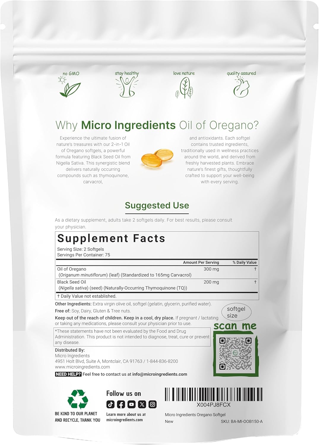 Micro Ingredients Oil of Oregano Softgels Per Serving, 150 Count | 2 in 1 Formulated with Black Seed Oil, 4X Strength Carvacrol & Thymoquinone | Plant Based, Non-GMO & Immune Support - Image 3