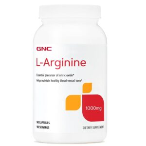 GNC L Arginine 1000mg Supplement, Supports Healthy Blood Vessel Tone, 90 Servings