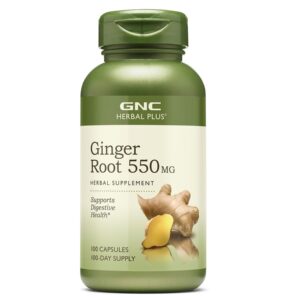 GNC Herbal Plus Ginger Root 550mg Supplement, Supports Digestive Health, 100 Servings