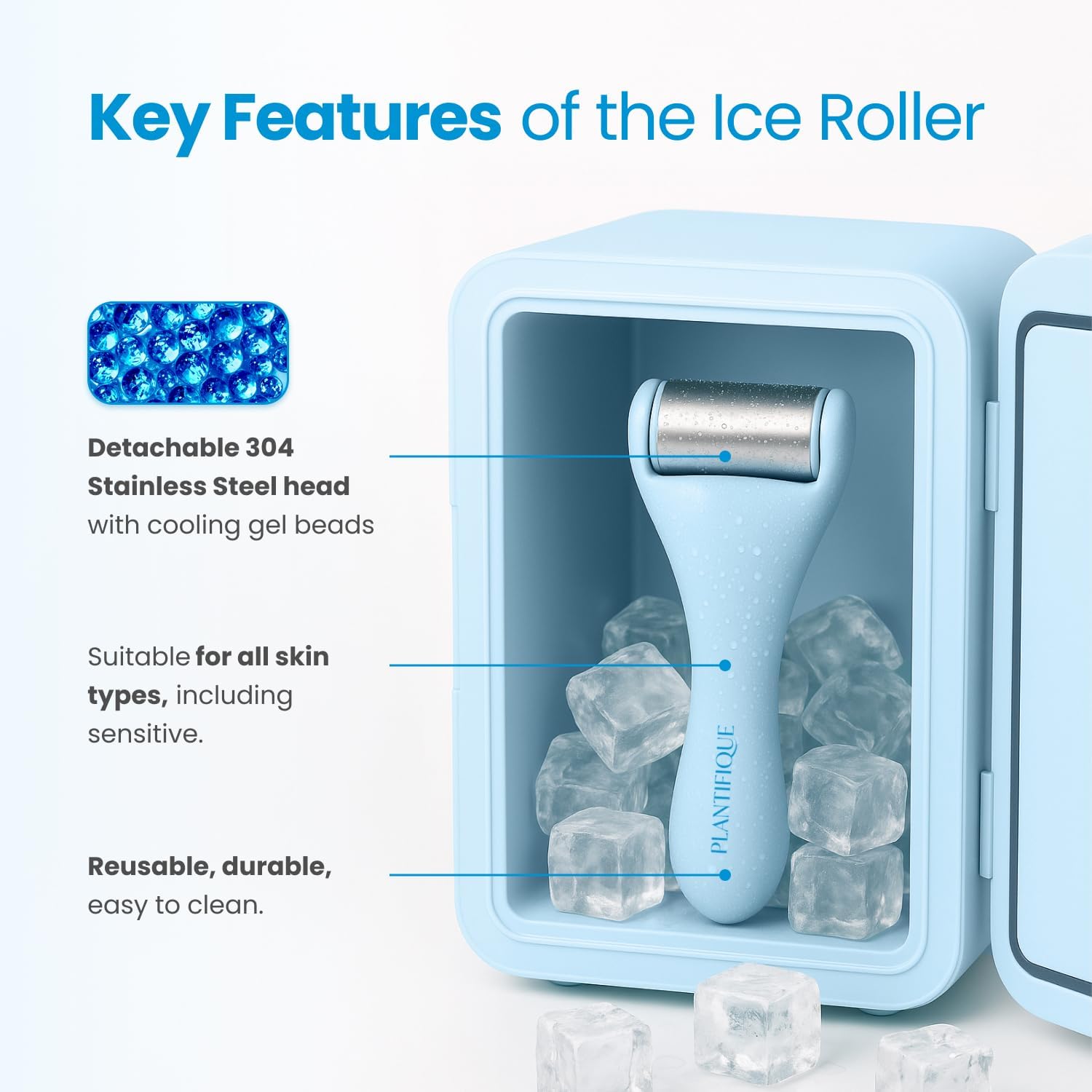 PLANTIFIQUE Facial Ice Roller - Puffiness Cryotherapy Skin Care Massage Tool - Stainless Steel Roller for Men & Women - Metal Massager for Face, Eyes and Body - Image 4