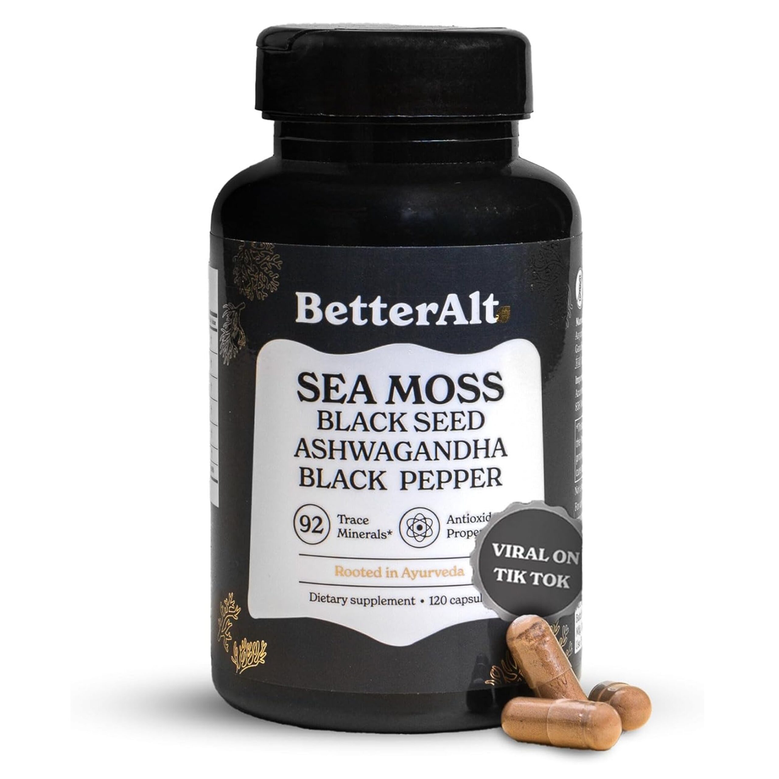 Better Alt Seamoss Capsules- Irish Sea Moss with Black Seed Oil, Ashwagandha & Black Pepper for Stamina, Strength & Endurance- High Potency Sea Moss Supplement - 60 Servings, 120 Capsule