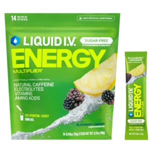 Liquid IV Hydration Multiplier Sugar-Free + Energy - Blackberry Lemonade | Electrolyte Powder Drink Mix | 1 Pack (14 Servings)
