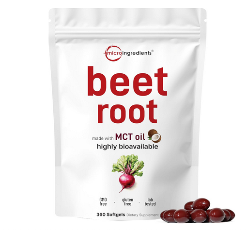 Micro Ingredients Beet Root | 360 Softgels with MCT Oil | Highly Bioavailable | Max Strength | Super Beets Supplements | Fresh Beetroot Extract | Nitric Oxide, Blood Pressure, & Heart Health Support
