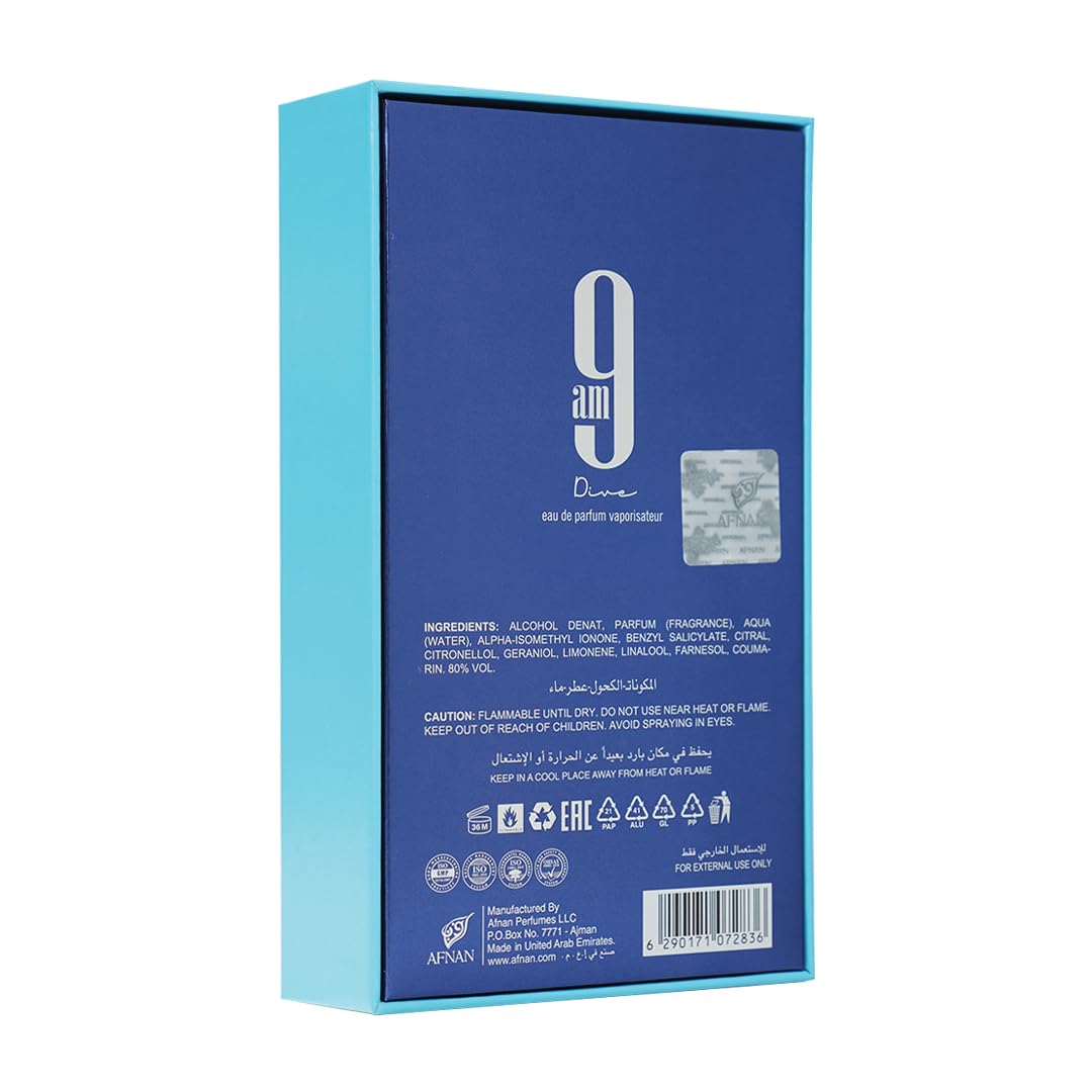 Afnan 9 AM Dive Unisex Eau De Parfum, 3.4 Fl. Oz - Image 5