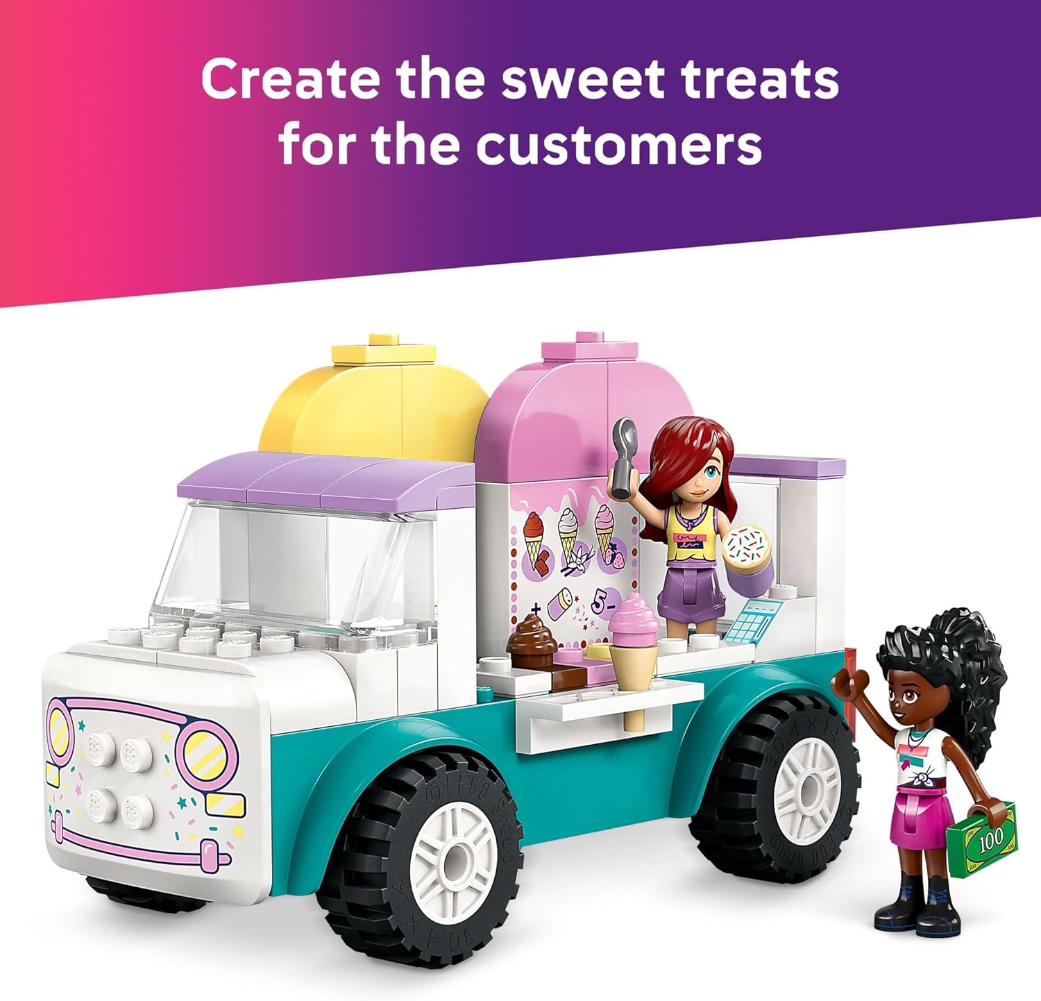 LEGO Friends Heartlake City Ice Cream Truck Toy - Building Toy Pretend Play Set for Kids, Girls and Boys, Ages 4+ - Preschool Building Blocks with 2 Minidolls and Rabbit Figure - 42644 - Image 6