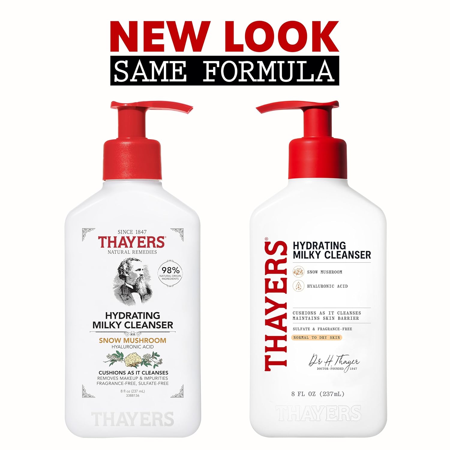 THAYERS Milky Hydrating Face Cleanser with Snow Mushroom, Hyaluronic Acid, Dermatologist Recommended Gentle Facial Wash, Hydrating Skincare for Dry, Sensitive Skin, Paraben Free, 8 FL Oz, Clear - Image 3