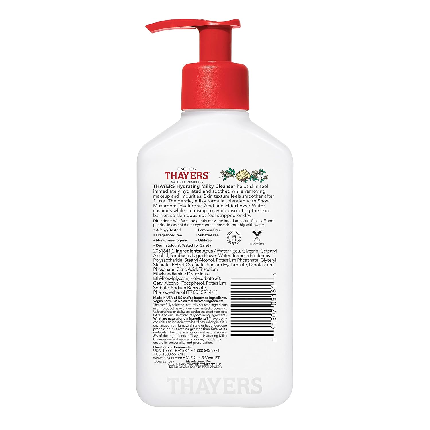 THAYERS Milky Hydrating Face Cleanser with Snow Mushroom, Hyaluronic Acid, Dermatologist Recommended Gentle Facial Wash, Hydrating Skincare for Dry, Sensitive Skin, Paraben Free, 8 FL Oz, Clear - Image 8