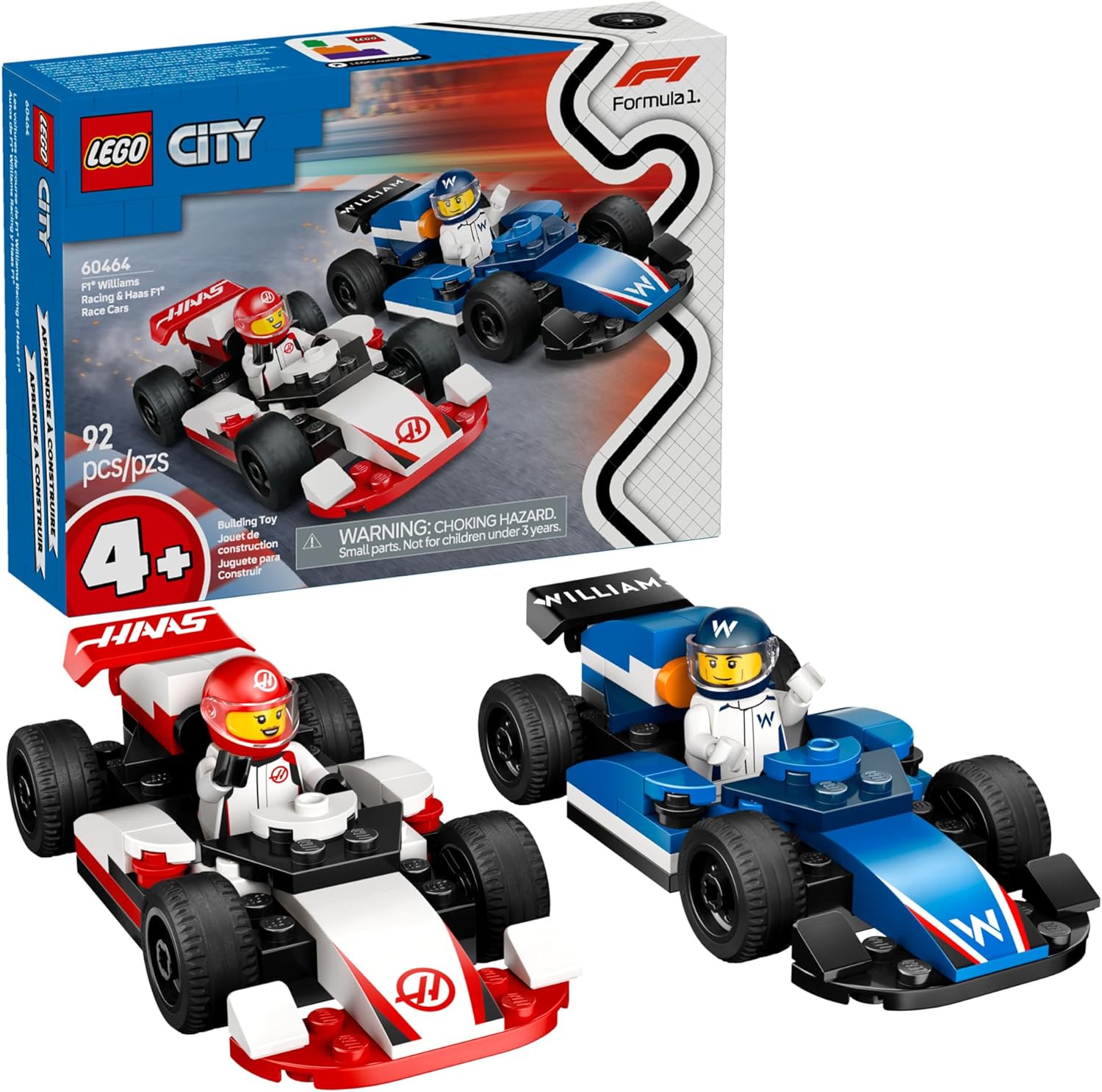 LEGO City F1 Williams Racing & Haas F1 Race Car Toys - Car Building Toy Set for K15