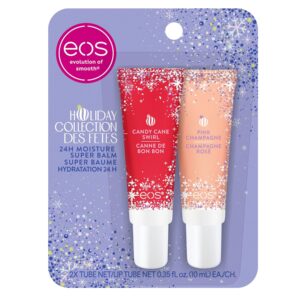 eos Holiday 24H Moisture Super Balm Gift Set, Pink Champagne & Candy Cane Swirl, Limited Edition, Holiday Lip Mask, 0.35 fl oz, 2-pack