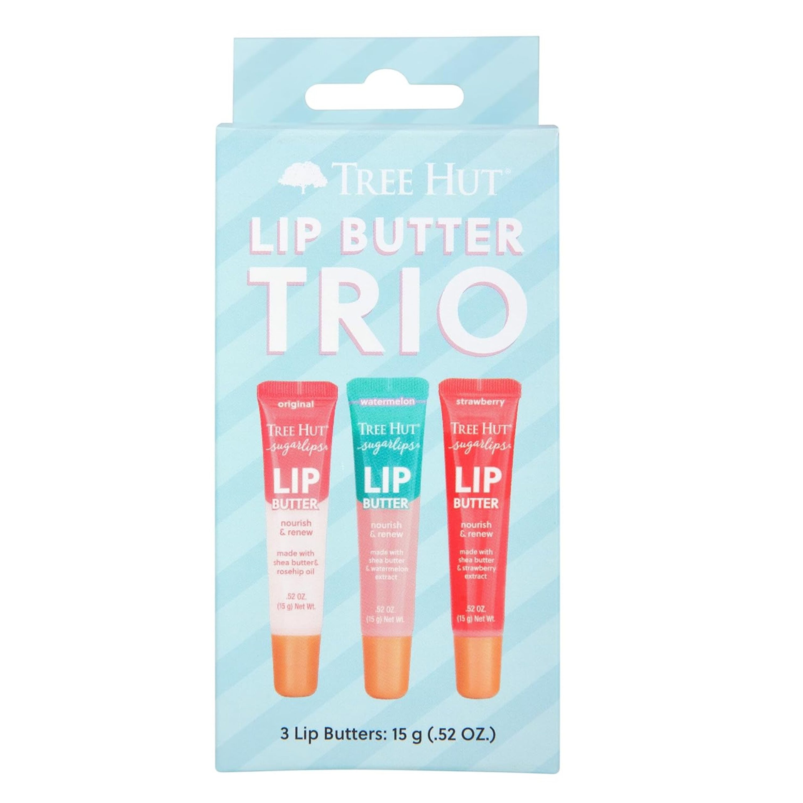 Tree Hut Sugarlips Lip Butter Trio, Original, Watermelon & Strawberry Lip Butters, Hydrating & Moisturizing Lip Care Set, Smooth & Nourish Lips, Perfect Holiday Gift & Stocking Stuffer, 0.52 fl oz