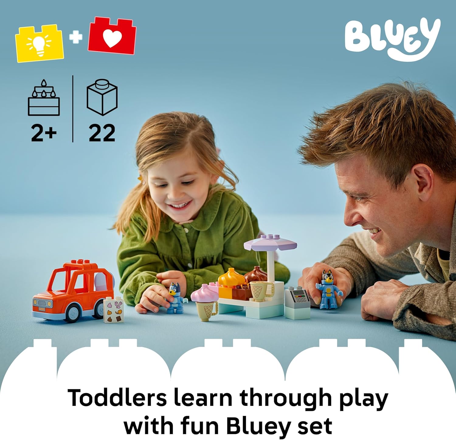 LEGO DUPLO Bluey Ice Cream Trip with Bluey - Toddler Toy for Kids, Boys, and Girls Ages 2+ - Includes Figure and Ice Cream Stand - Sensory Toy for Pretend Play - Preschool Gift Idea - 10458 - Image 3