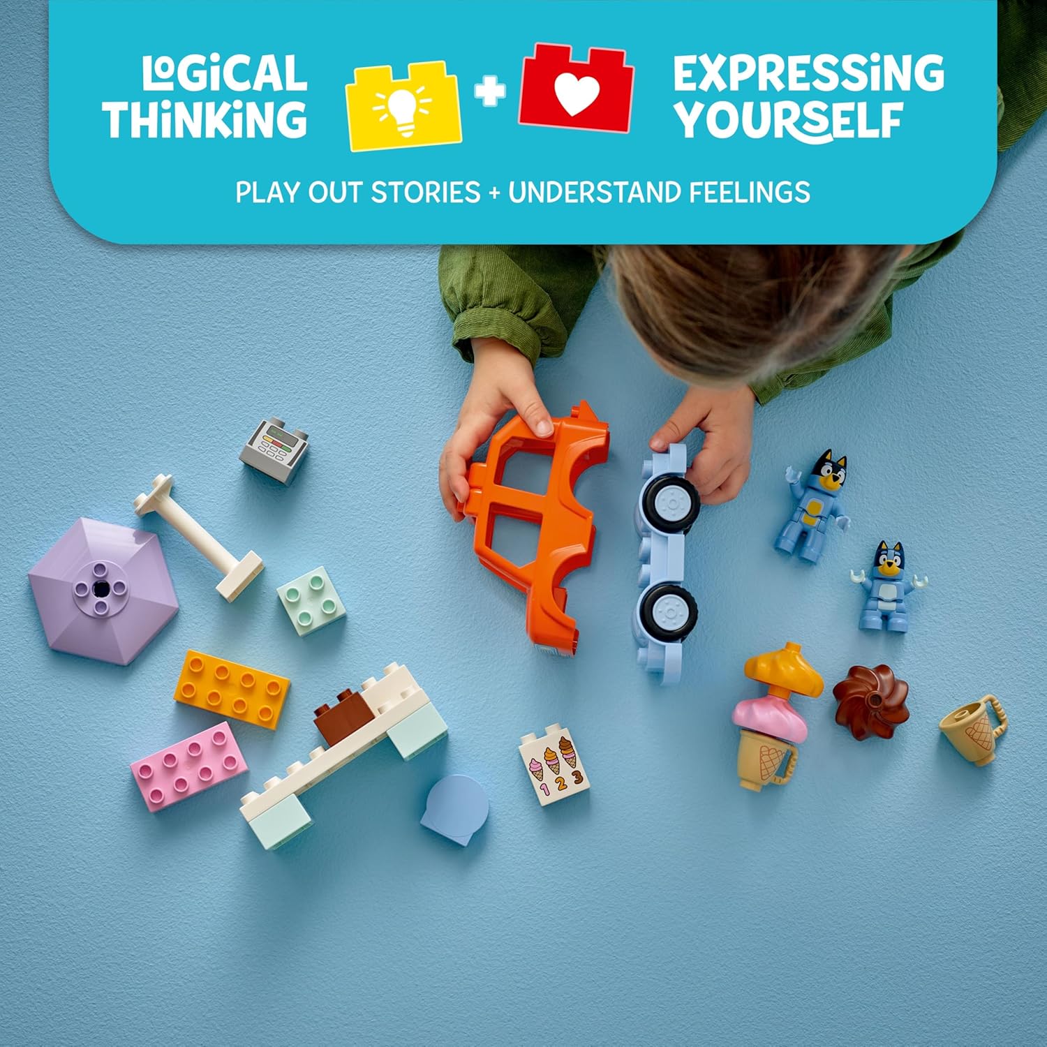 LEGO DUPLO Bluey Ice Cream Trip with Bluey - Toddler Toy for Kids, Boys, and Girls Ages 2+ - Includes Figure and Ice Cream Stand - Sensory Toy for Pretend Play - Preschool Gift Idea - 10458 - Image 4