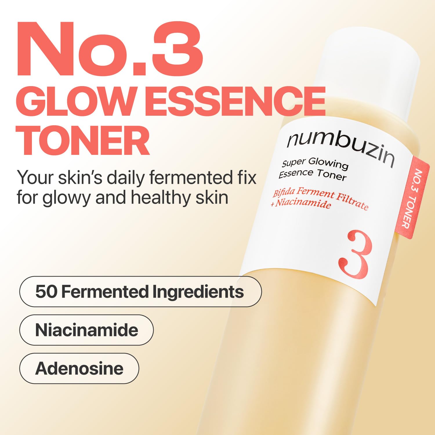 numbuzin No.3 Super Glowing Essence Toner, Fermented Toner for Skin Glow & Texture, Bifida, Niacinamide, Hydrating, Radiance-Boosting Essence, Fragrance-Free, 6.76 fl oz (200ml) - Image 4
