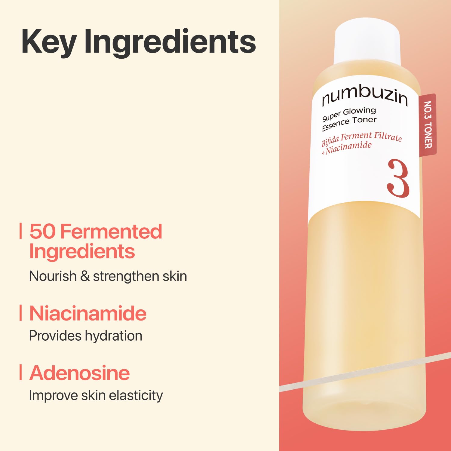 numbuzin No.3 Super Glowing Essence Toner, Fermented Toner for Skin Glow & Texture, Bifida, Niacinamide, Hydrating, Radiance-Boosting Essence, Fragrance-Free, 6.76 fl oz (200ml) - Image 8