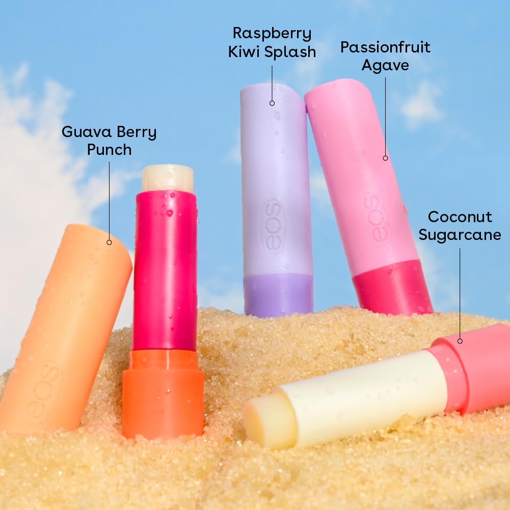 eos 100% Natural Lip Balms - Raspberry Kiwi Splash, Passionfruit Agave, Coconut Sugarcane, & Guava Berry Punch, All-Day Moisture Lip Care, 0.14 oz, 4-Pack - Image 3