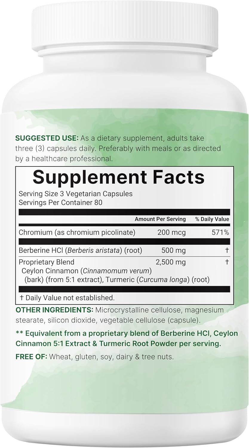 Micro Ingredients Berberine with Ceylon Cinnamon, Chromium, & Turmeric | 3,000mg Equivalent | 240 Veggie Capsules | High Potency Berberine HCl Root + Cinnamon Bark Extract | Heart Health & Immune Support Supplement* - Image 8