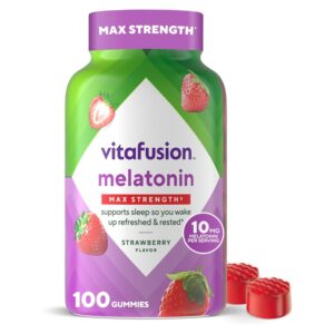 vitafusion Max Strength 10 mg Melatonin Gummies, Strawberry Flavored, Adult Melatonin Gummy Vitamin Supplement, 100 Count, 50 Day Supply
