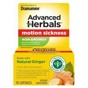 Dramamine, Advanced Herbals, Non-Drowsy, Motion Sickness Relief, Made with Natural Ginger, 18 Count