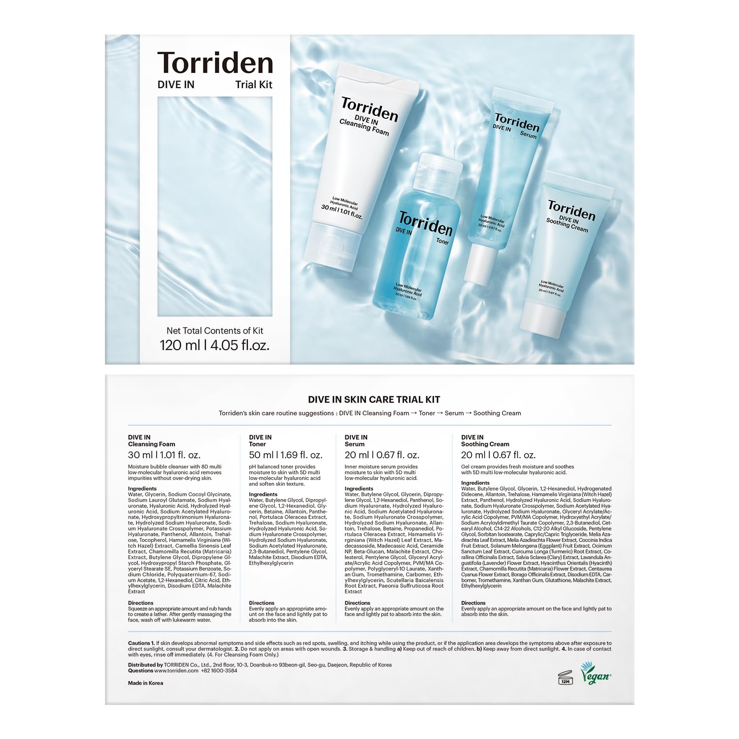 Torriden DIVE IN Trial Kit | Hyaluronic Acid Infused Daily Skincare Kit - 4 Step Regimen with Foam Cleanser, Facial Toner, Serum, and Cream | Travel Essential | Holiday Gift Stocking Stuffer - Image 9