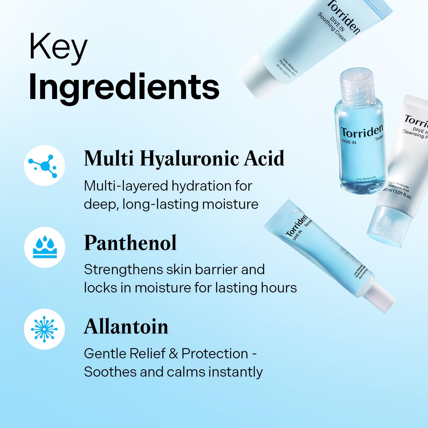 Torriden DIVE IN Trial Kit | Hyaluronic Acid Infused Daily Skincare Kit - 4 Step Regimen with Foam Cleanser, Facial Toner, Serum, and Cream | Travel Essential | Holiday Gift Stocking Stuffer - Image 5