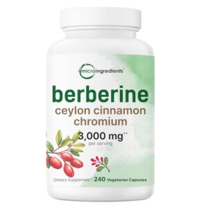 Micro Ingredients Berberine with Ceylon Cinnamon, Chromium, & Turmeric | 3,000mg Equivalent | 240 Veggie Capsules | High Potency Berberine HCl Root + Cinnamon Bark Extract | Heart Health & Immune Support Supplement*