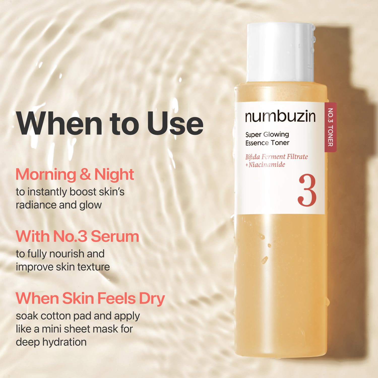 numbuzin No.3 Super Glowing Essence Toner, Fermented Toner for Skin Glow & Texture, Bifida, Niacinamide, Hydrating, Radiance-Boosting Essence, Fragrance-Free, 6.76 fl oz (200ml) - Image 9