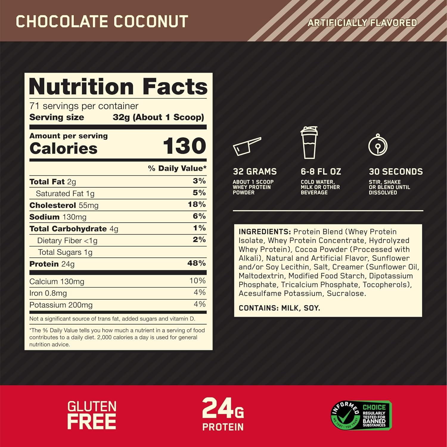 Optimum Nutrition Gold Standard 100% Whey Protein Powder, Chocolate Coconut, 5 Pound (Packaging May Vary) - Image 4