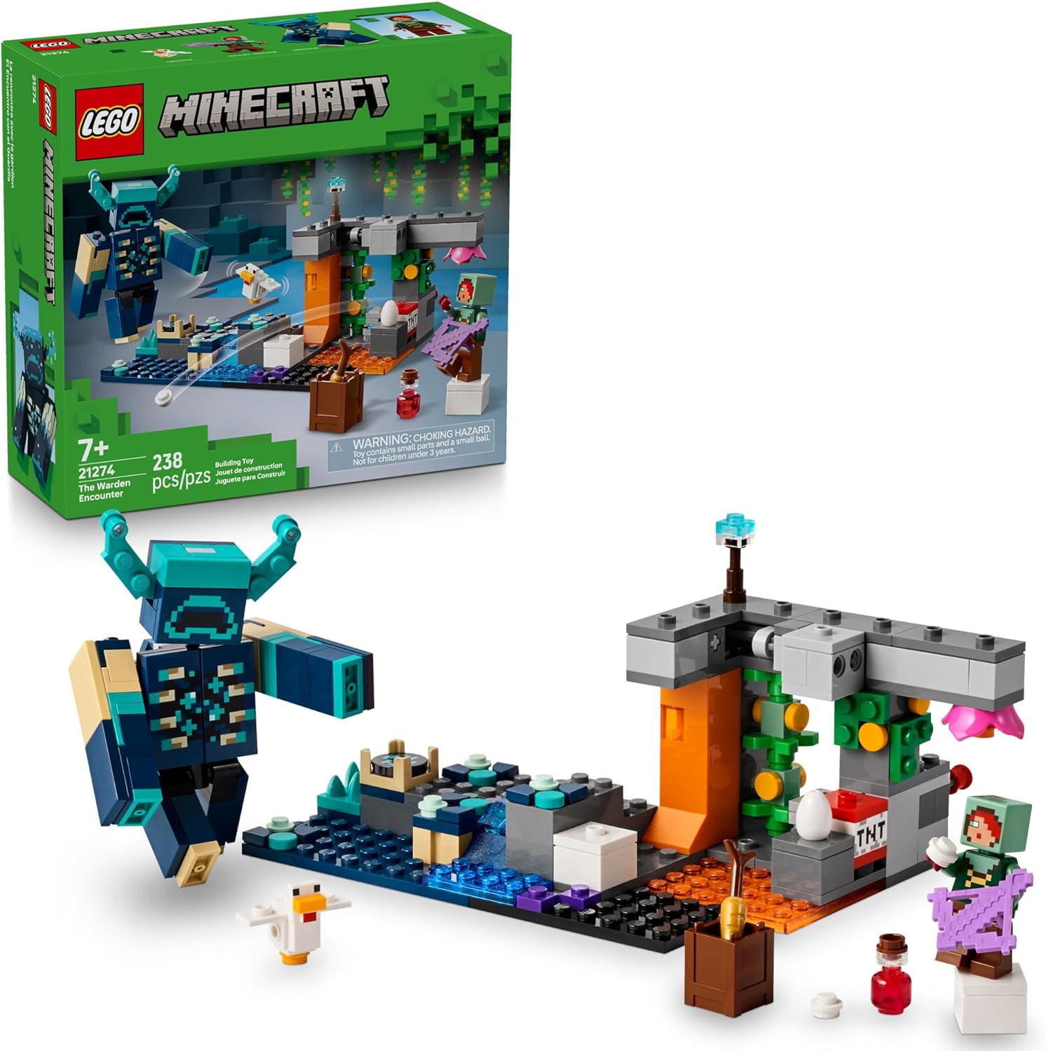 LEGO Minecraft The Warden Encounter Kids Toy - Collectible Building Set for Boys and Girls 7+- with Silent Ranger Minifigure - 21274