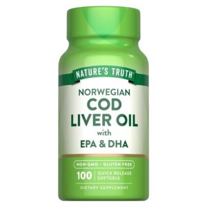 Nature's Truth Norwegian Cod Liver Oil | 100 Softgels | with EPA & DHA | Non-GMO & Gluten Free Supplement