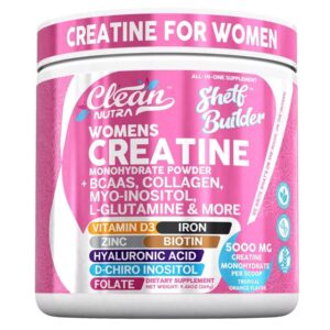 Creatine for Women | Creatine Monohydrate + BCAA Powder Myo-Inositol Collagen Biotin Hyaluronic Acid Folate L Glutamine Vitamin D3 Iron Zinc D-Chiro-Maca Digestion Shelf Builder by Clean Nutra