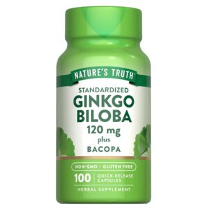 Nature's Truth Ginkgo Biloba 120mg | Plus Bacopa | 100 Quick Release Capsules | Standardized Extract | Non-GMO and Gluten Free Supplemen