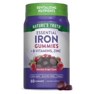 Nature's Truth Iron Gummies | 60 Count | Vegan, Non-GMO & Gluten Free Supplement | with Zinc & B Vitamins | Grape Flavor