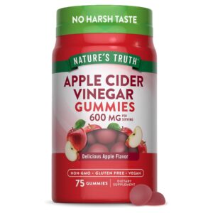 Nature's Truth Apple Cider Vinegar Gummies | 600 mg | 75 Gummies | Apple Flavor | Vegan, Non-GMO, Gluten Free Supplement
