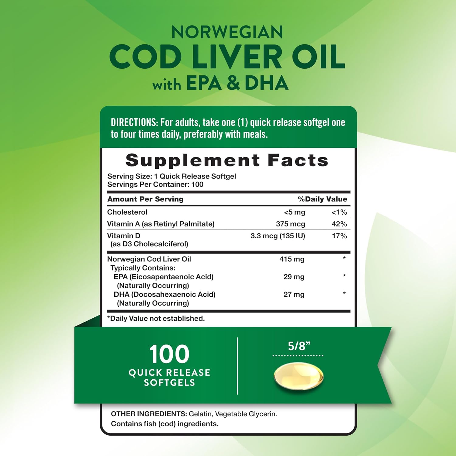 Nature's Truth Norwegian Cod Liver Oil | 100 Softgels | with EPA & DHA | Non-GMO & Gluten Free Supplement - Image 8