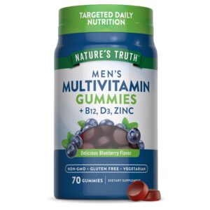 Nature's Truth Multivitamin for Men Gummies | 70 Count | Blueberry Flavor | with B12, D3 & Zinc | Vegetarian, Non-GMO and Gluten Free Supplement