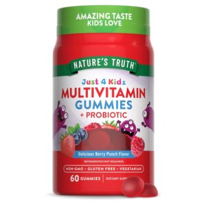 Nature's Truth Kids Multivitamin Gummies with Probiotics | 60 Count | Berry Punch Flavor | Vegetarian, Non-GMO, and Gluten Free Supplement