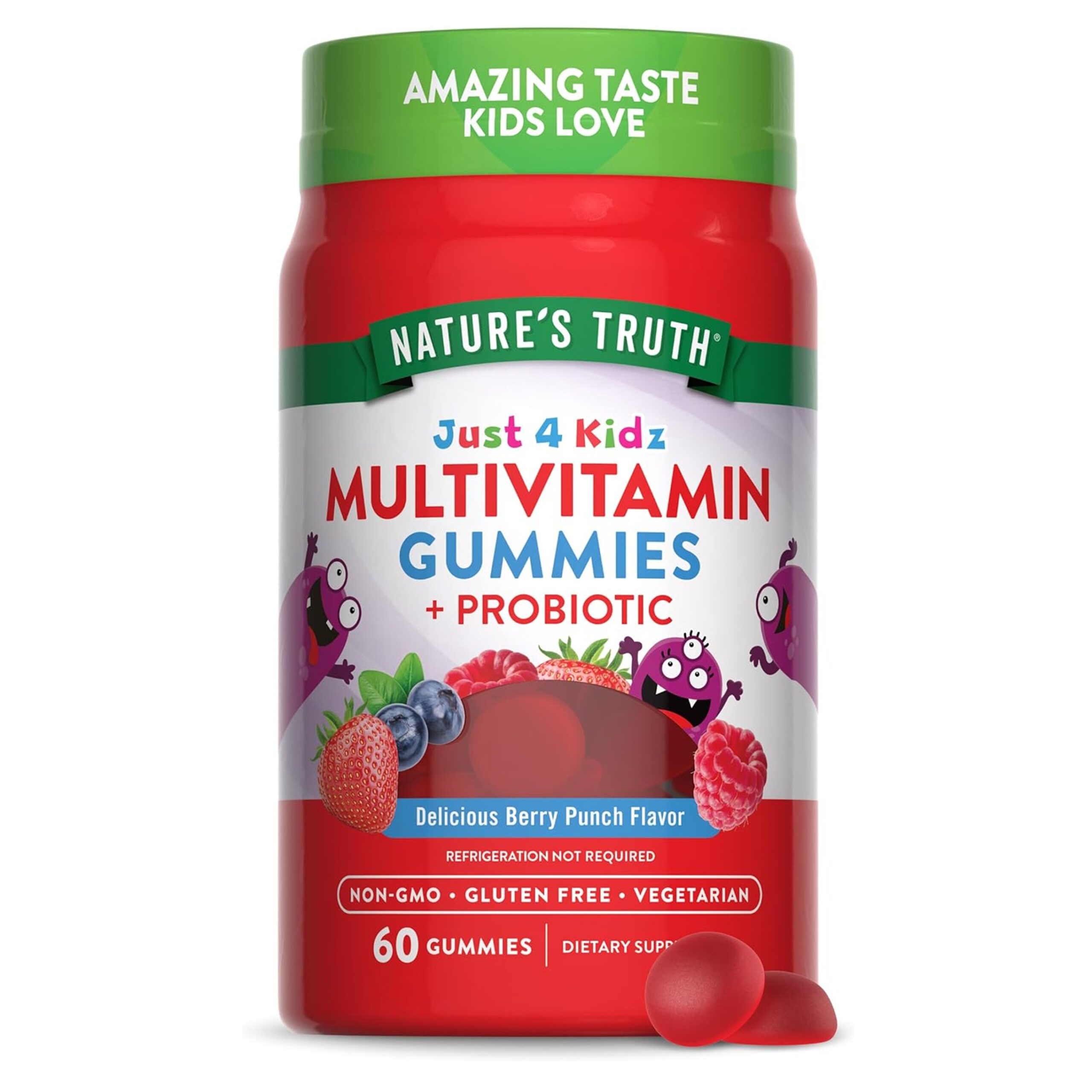 Nature's Truth Kids Multivitamin Gummies with Probiotics | 60 Count | Berry Punch Flavor | Vegetarian, Non-GMO, and Gluten Free Supplement