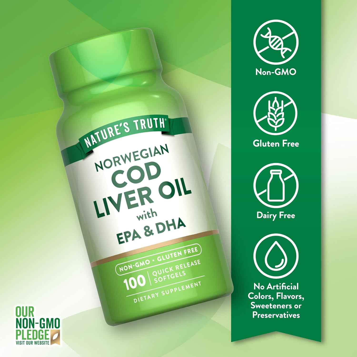 Nature's Truth Norwegian Cod Liver Oil | 100 Softgels | with EPA & DHA | Non-GMO & Gluten Free Supplement - Image 7