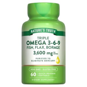 Nature's Truth Triple Omega 3-6-9 Softgels | 3600mg | 60 Count | Fish, Flax, Borage Oils | Non-GMO & Gluten Free Supplement
