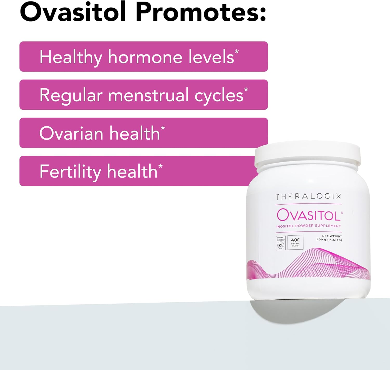 Theralogix Ovasitol Inositol Powder - 90-Day Supply - Myo-Inositol & D-Chiro Inositol for Hormone Balance & Ovarian Function Support* - NSF Certified - 400 g (180 Servings) - Image 4