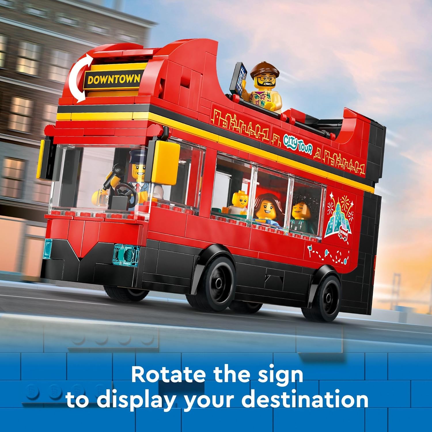 LEGO City Red Double-Decker Sightseeing Bus Toy Vehicle Set, Birthday Gift for 7 Year Olds, for Kids, Double-Decker London Bus Toy, 5 Characters Including a Baby and Stroller, 60407 - Image 5