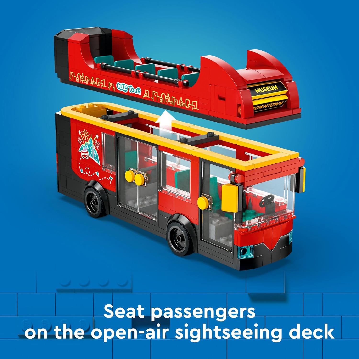 LEGO City Red Double-Decker Sightseeing Bus Toy Vehicle Set, Birthday Gift for 7 Year Olds, for Kids, Double-Decker London Bus Toy, 5 Characters Including a Baby and Stroller, 60407 - Image 4