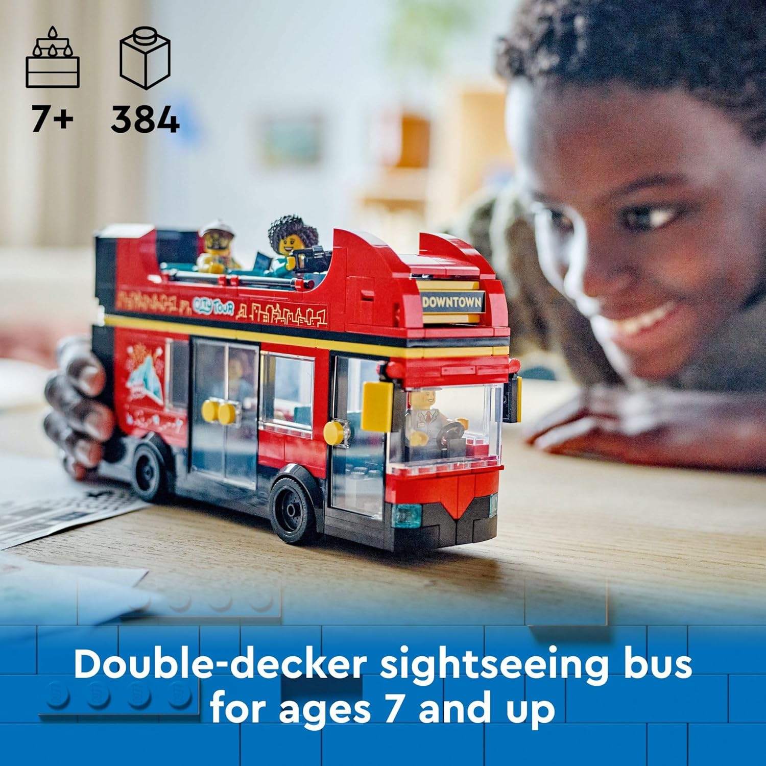 LEGO City Red Double-Decker Sightseeing Bus Toy Vehicle Set, Birthday Gift for 7 Year Olds, for Kids, Double-Decker London Bus Toy, 5 Characters Including a Baby and Stroller, 60407 - Image 3