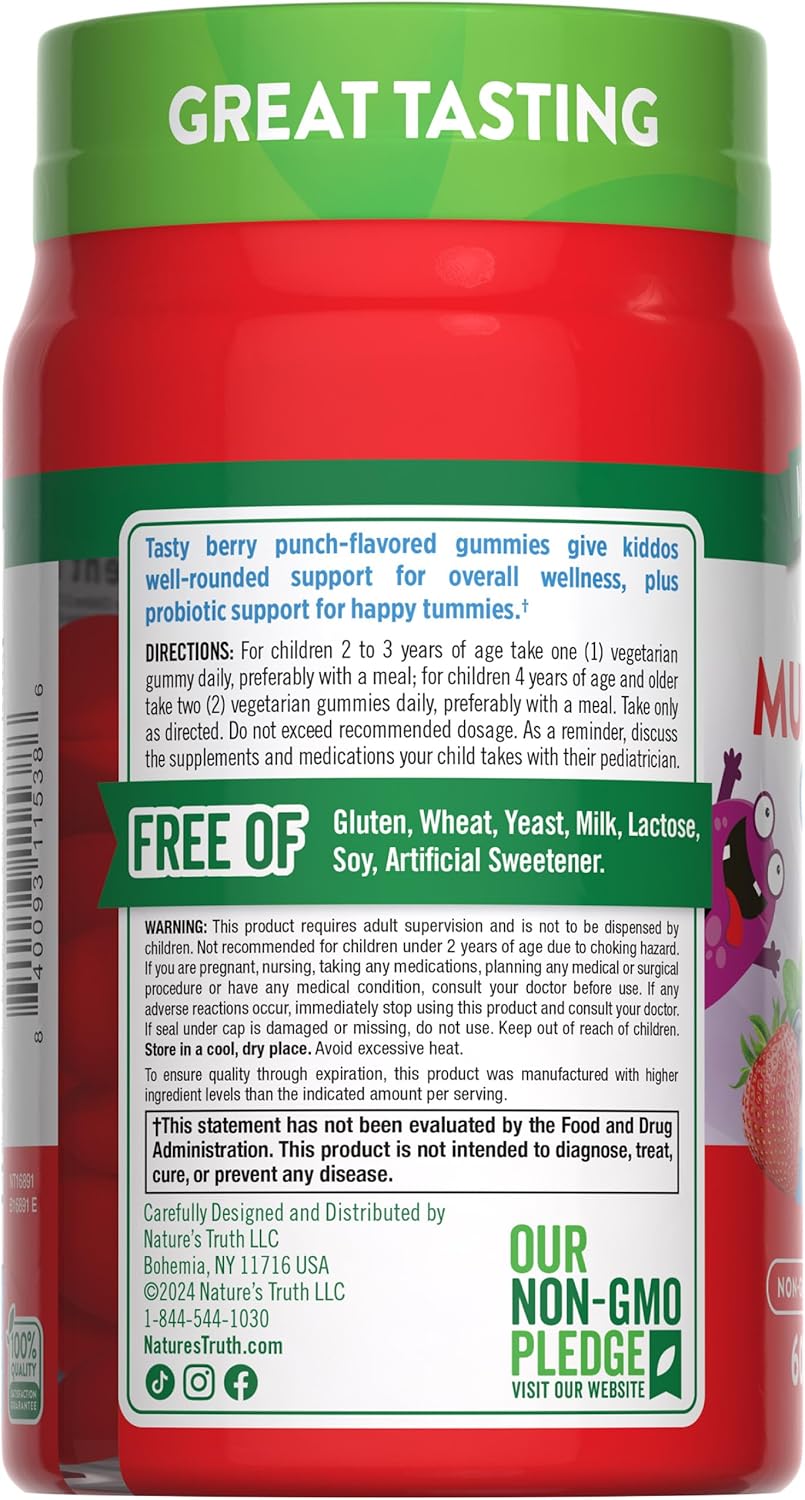 Nature's Truth Kids Multivitamin Gummies with Probiotics | 60 Count | Berry Punch Flavor | Vegetarian, Non-GMO, and Gluten Free Supplement - Image 7