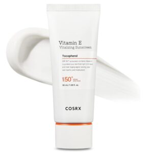 COSRX Vitamin E Vitalizing Face Sunscreen SPF 50, 1.69 fl oz, SPF Moisturizer, Lightweight under Makeup, Travel Essentials, Summer Essentials, Korean Skin Care, Korean Sunscreen for Face