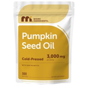 Micro Ingredients Pumpkin Seed Oil with Saw Palmetto, 3000mg Per Serving, 300 Softgels | Cold Pressed, Pure Virgin Oil, Essential Fatty Acids & Phytosterols | Supports Hair, Urinary, Bladder & Prostate Health |(Packaging may vary)