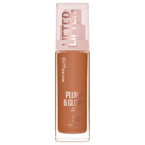 Maybelline Lifter Plump & Glow Foundation, Liquid Foundation with 2% Niacinamide + Hyaluronic Acid, Plumping and Brightening Face Makeup, 340