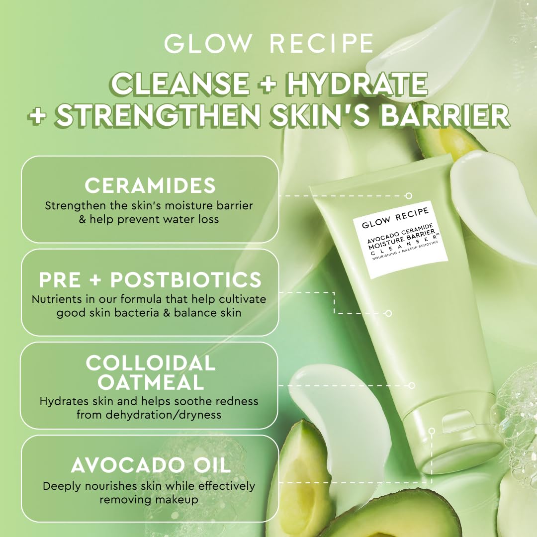 Glow Recipe Avocado Ceramide Facial Cleanser, Korean Double Cleanse Second Step, Hydrating Gel-to-Foam Face Wash for Dry Skin, Barrier Support, Hyaluronic Acid + Colloidal Oatmeal (150ml) - Image 3