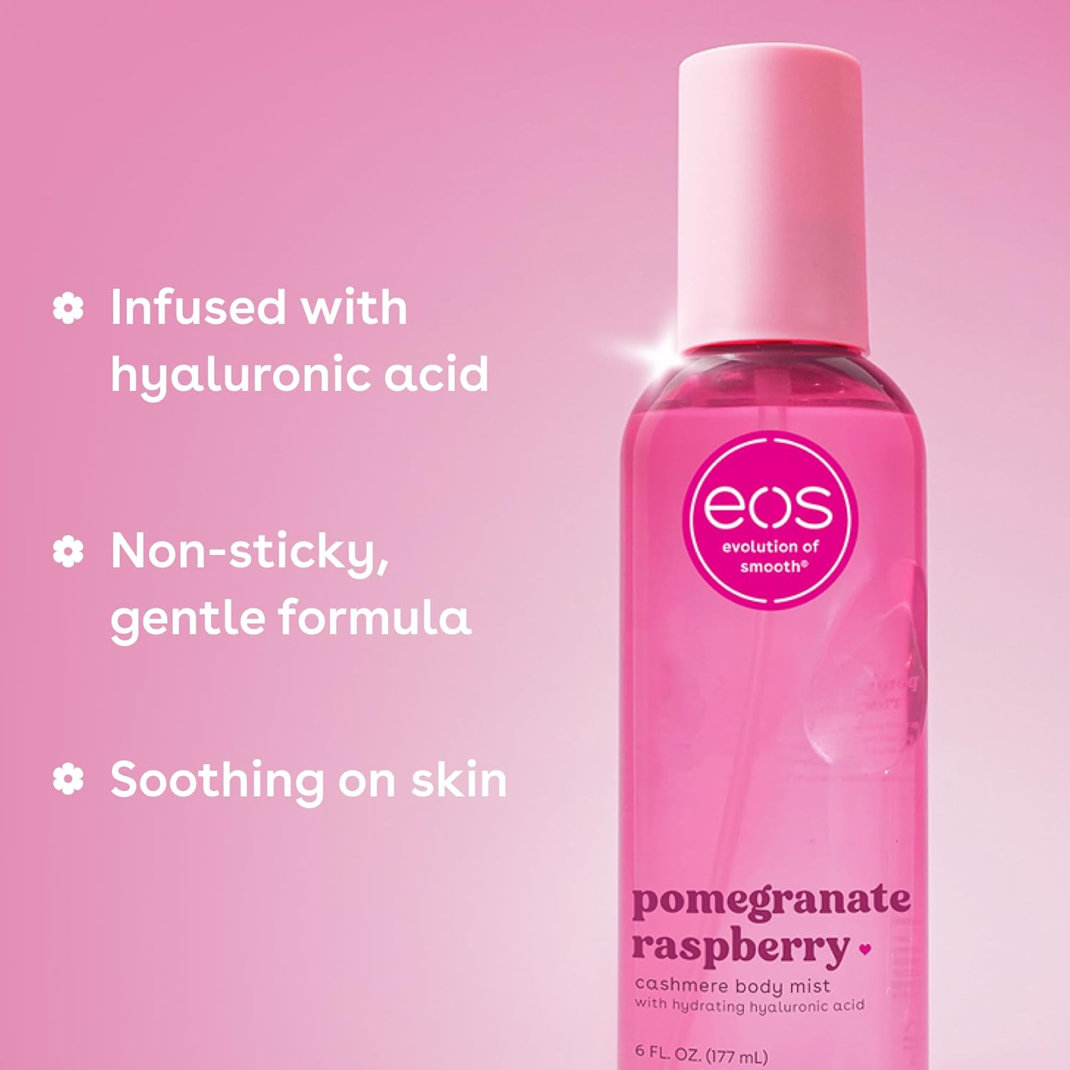 eos Cashmere Body Mist, Pomegranate Raspberry, Body Spray for Women, Hair Mist, Fruity, Moisturizing, Hyaluronic Acid, Glycerin, Vegan, Cruelty-free, 6 fl oz - Image 6